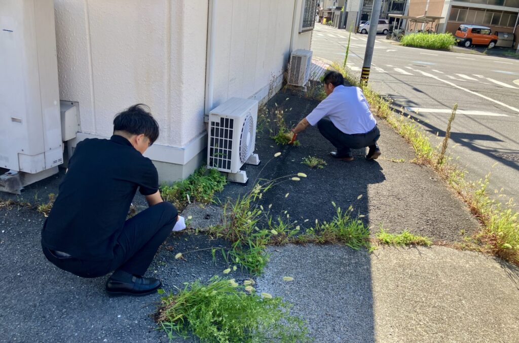 四日市支店周辺の除草作業を行いました